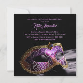 Elegant Black Paars Sweet 16 Masquerade Party Kaart (Voorkant)