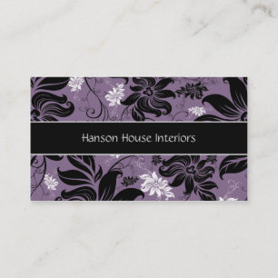 Elegant Black Paars White Floral Visitekaartje