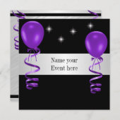 Elegant Black Paarse Balloons Special Event Kaart (Voorkant / Achterkant)