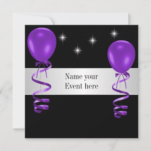 Elegant Black Paarse Balloons Special Event Kaart (Voorkant)