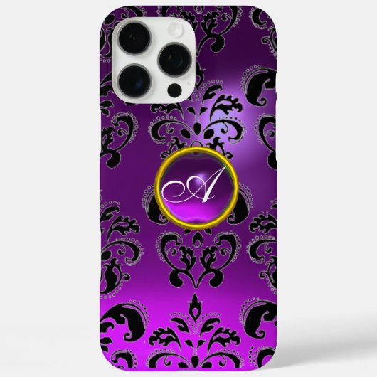ELEGANT BLACK PAARSE DAMASK GEM MONOGRAM Case-Mate iPhone CASE (Achterkant)