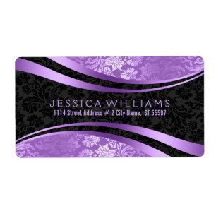 Elegant Black & Paarse  Floral Damaskers Etiket