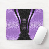 Elegant Black & Paarse Floral Damaskers Muismat (Met muis)