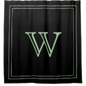 Elegant Black &Pale Green Initial Monogram  Douchegordijn (Voorkant)