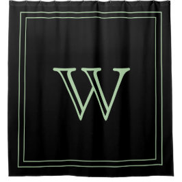 Elegant Black &Pale Green Initial Monogram  Douchegordijn