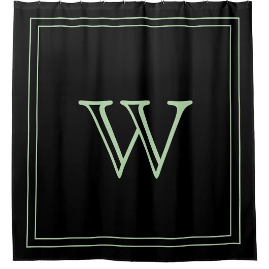 Elegant Black &Pale Green Initial Monogram  Douchegordijn (Voorkant)