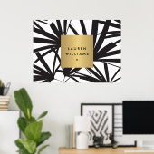 Elegant Black Palm Fronds met Gold Name plate Logo Poster (Thuiskantoor)