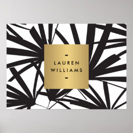 Elegant Black Palm Fronds met Gold Name plate Logo Poster