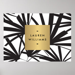 Elegant Black Palm Fronds met Gold Name plate Logo Poster