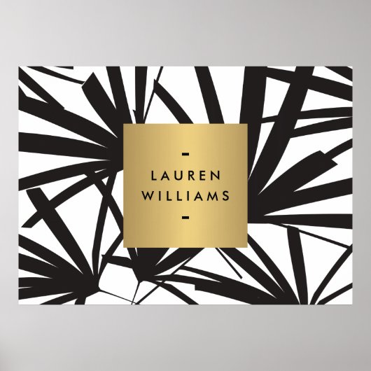 Elegant Black Palm Fronds met Gold Name plate Logo Poster (Voorkant)