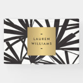 Elegant Black Palm Fronds met Gold Name plate Logo Spandoek (Horizontaal)