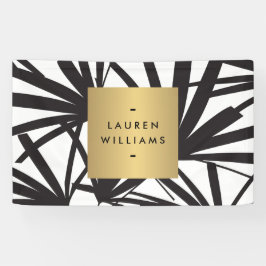 Elegant Black Palm Fronds met Gold Name plate Logo Spandoek