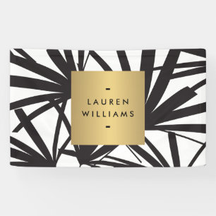 Elegant Black Palm Fronds met Gold Name plate Logo Spandoek