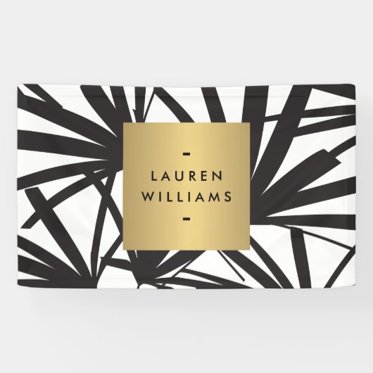Elegant Black Palm Fronds met Gold Name plate Logo Spandoek (Horizontaal)