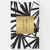 Elegant Black Palm Fronds met Gold Name plate Logo Spandoek (Verticaal)