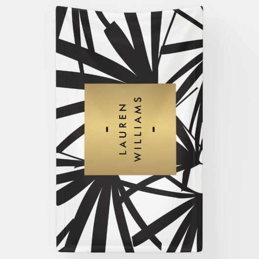 Elegant Black Palm Fronds met Gold Name plate Logo Spandoek (Verticaal)
