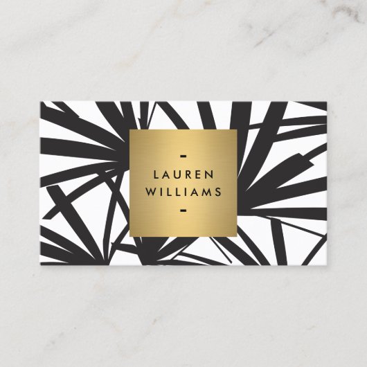 Elegant Black Palm Fronds met Gold Name plate Logo Visitekaartje (Voorkant)