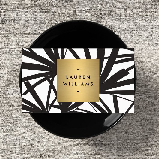 Elegant Black Palm Fronds met Gold Name plate Logo Visitekaartje