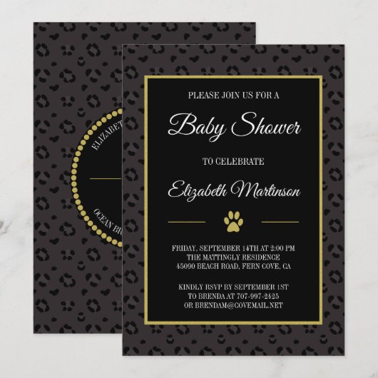 Elegant Black Panther Leopard Spots Baby shower Kaart (Voorkant / Achterkant)