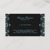 Elegant Black & Pastel Blue Floral Swirls Visitekaartje (Achterkant)