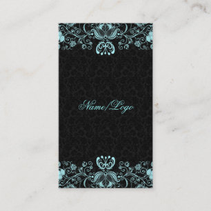 Elegant Black & Pastel Blue Floral Swirls Visitekaartje