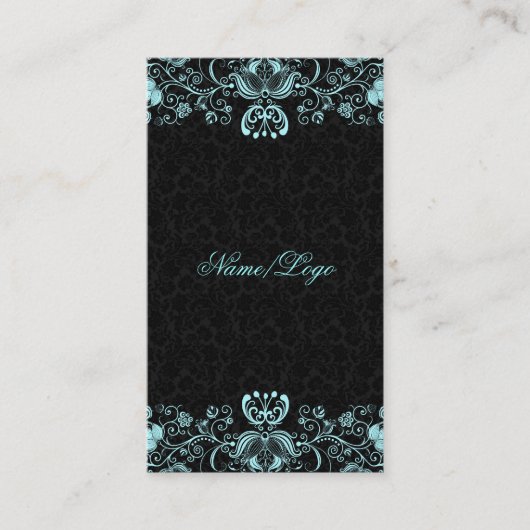 Elegant Black & Pastel Blue Floral Swirls Visitekaartje (Voorkant)