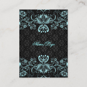 Elegant Black & Pastel Blue Floral Swirls Visitekaartje