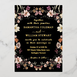 Elegant Black Pastel Boho Wildflower Chic Wedding Folie Uitnodiging