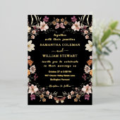 Elegant Black Pastel Boho Wildflower Chic Wedding Folie Uitnodiging (Staand Voorkant)