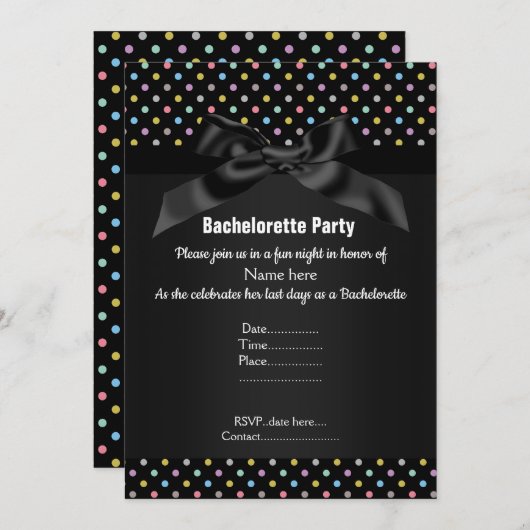 ELEGANT BLACK Pastel SPOT BACHELORETTE Kaart (Voorkant / Achterkant)