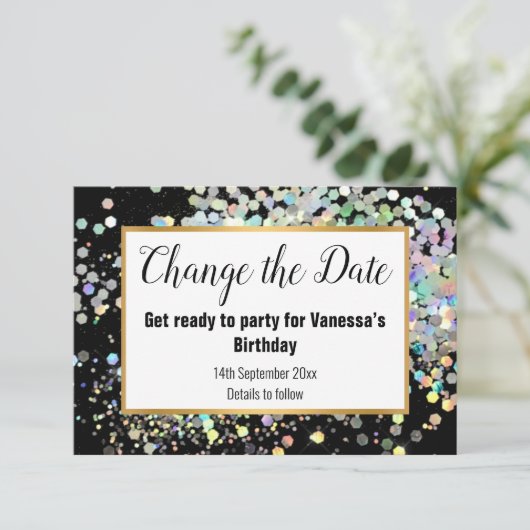 ELEGANT BLACK PASTEL SPOT VERANDERT DE DATUM RSVP (Staand voorkant)