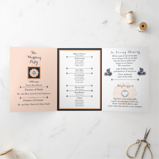 Elegant Black Pearl Watusi Tacao Wedding Programme Drieluik Programma (Binnen)