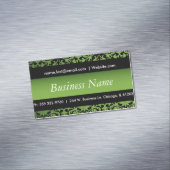 Elegant Black & Peridot Green Damask-ontwerp Visitekaartje Magneet (Voorbeeld)