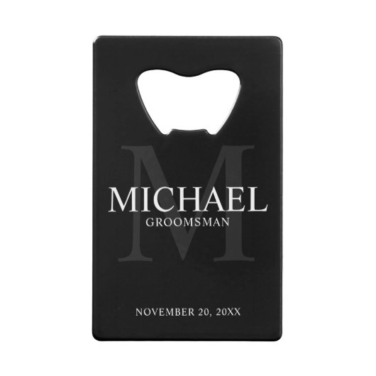 Elegant Black Personalized Groomsmen Creditkaart Flessenopener (Voorkant)