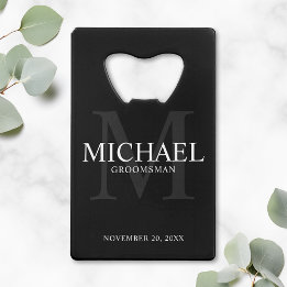 Elegant Black Personalized Groomsmen Creditkaart Flessenopener