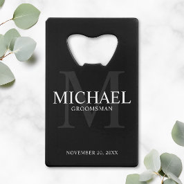 Elegant Black Personalized Groomsmen Creditkaart Flessenopener