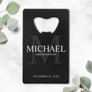 Elegant Black Personalized Groomsmen Creditkaart Flessenopener