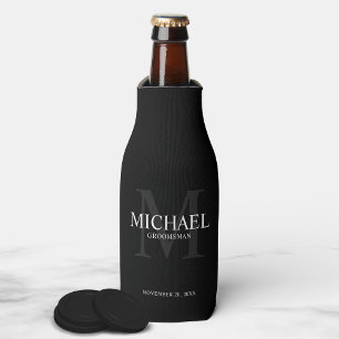 Elegant Black Personalized Groomsmen Flesjeskoeler