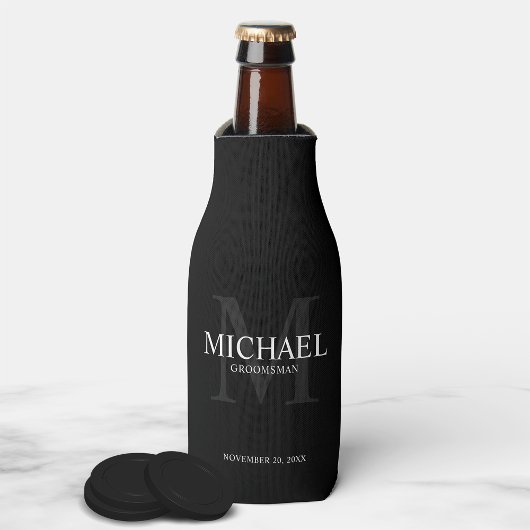 Elegant Black Personalized Groomsmen Flesjeskoeler