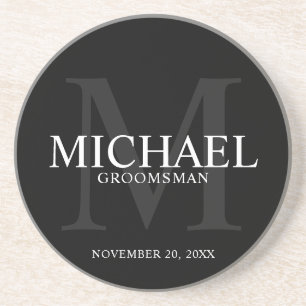 Elegant Black Personalized Groomsmen Zandsteen Onderzetter