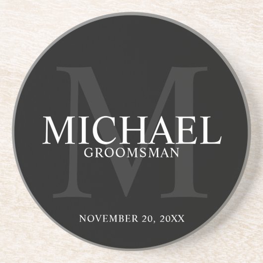 Elegant Black Personalized Groomsmen Zandsteen Onderzetter (Voorkant)