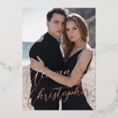 Elegant Black Photo Calligraphy Save the Date Folie Uitnodiging (Voorkant)