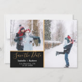 Elegant Black Photo Collage Gold Save the Date Magnetische Uitnodiging (Voorkant)