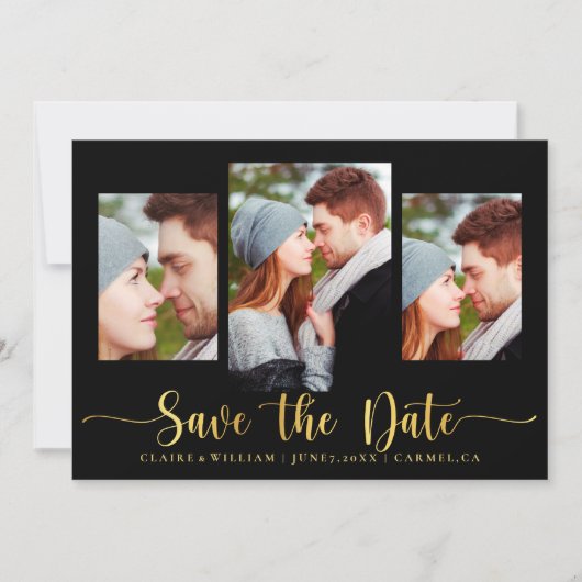 Elegant Black Photo Collage Save the Date Kaart (Voorkant)