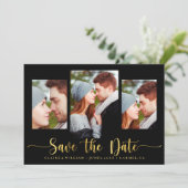Elegant Black Photo Collage Save the Date Kaart (Staand voorkant)