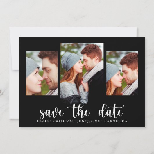 Elegant Black Photo Collage Save the Date Kaart (Voorkant)