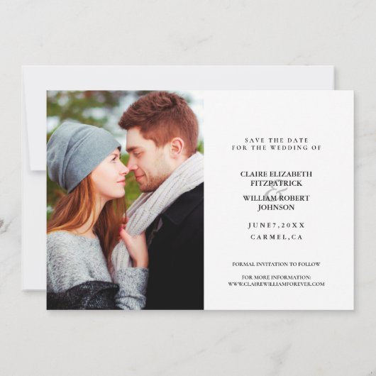 Elegant Black Photo Collage Save the Date Kaart (Achterkant)