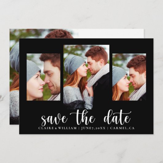 Elegant Black Photo Collage Save the Date Kaart (Voorkant / Achterkant)