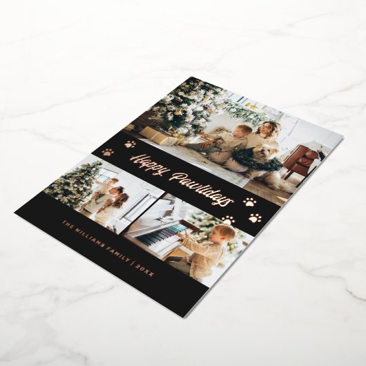 Elegant Black Photo Happy Pawlidays Roos Gold Folie Feestdagenkaart (Gedraaid)