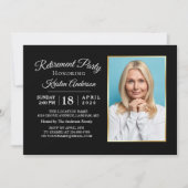 Elegant Black Photo Retirement Party Invitation Kaart (Voorkant)